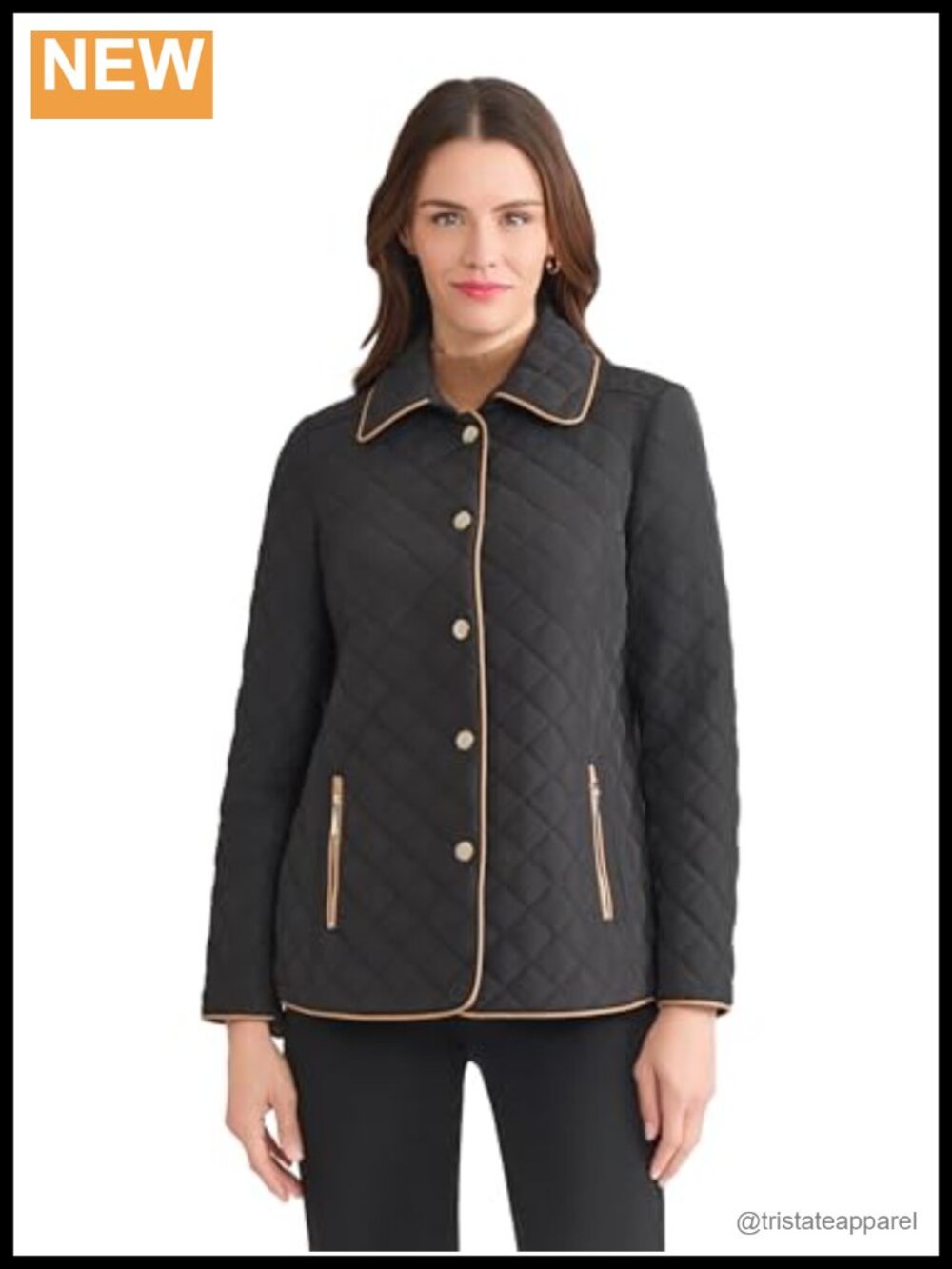 Women's Quilted Snap-Front Blazer with Faux Leather Trim